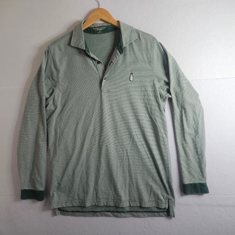 Fairway & Greene Mens Green Striped Long Sleeve Polo Shirt McArthur Gold Club M